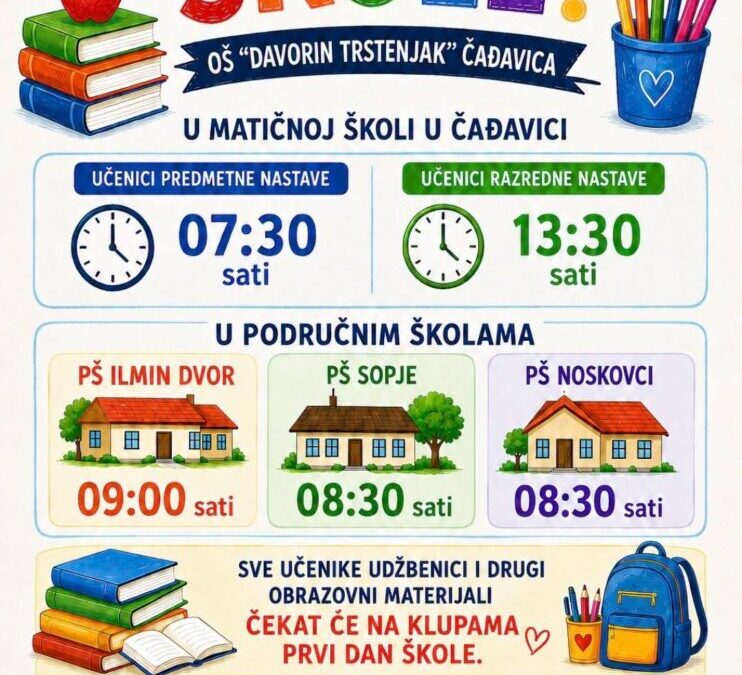Obavijest učenicima o početku nove nastavne godine